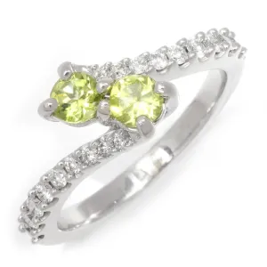 Double Peridot & Diamond Bypass Ring 14K White Gold 0.87ctw