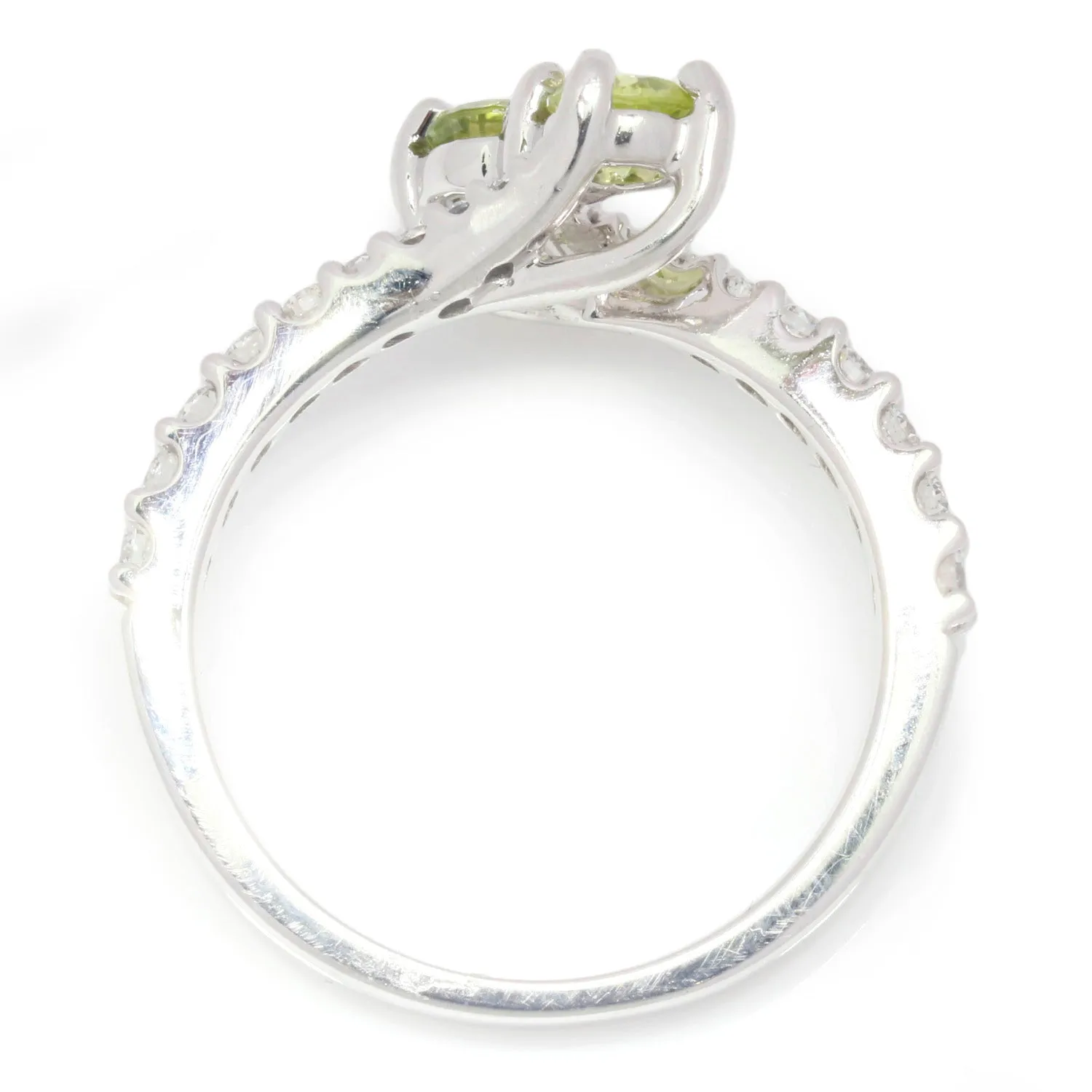 Double Peridot & Diamond Bypass Ring 14K White Gold 0.87ctw