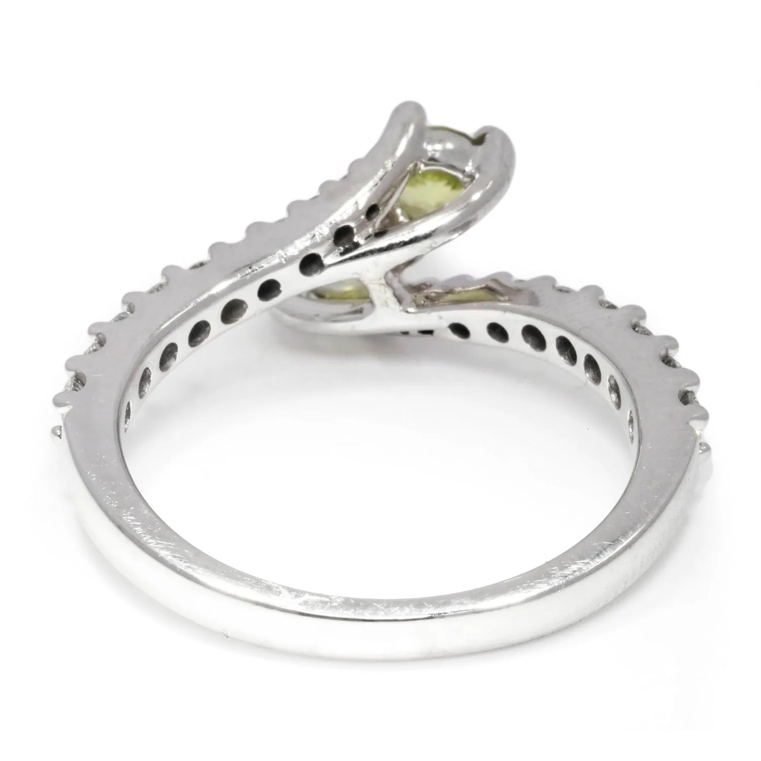 Double Peridot & Diamond Bypass Ring 14K White Gold 0.87ctw
