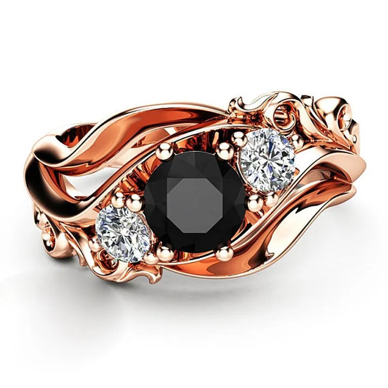 Engagement Jewelry Luxury Rose Gold Flower Cubic Zircon Solitaire Ring