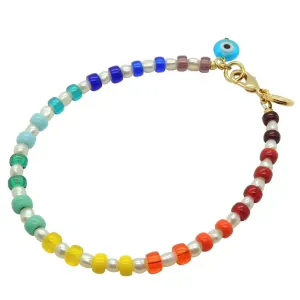 Evil Eye Charm Rainbow Spectrum Freshwater Pearl Anklet
