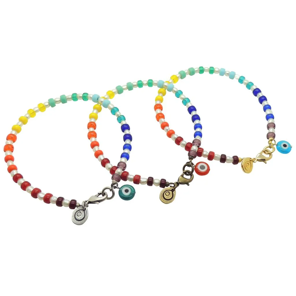 Evil Eye Charm Rainbow Spectrum Freshwater Pearl Anklet
