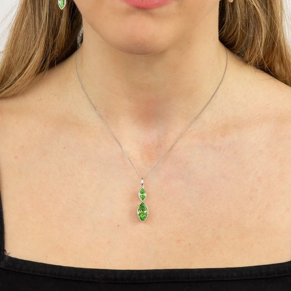 Fiorelli Sterling Silver Double Green Crystal Pendant & Chain