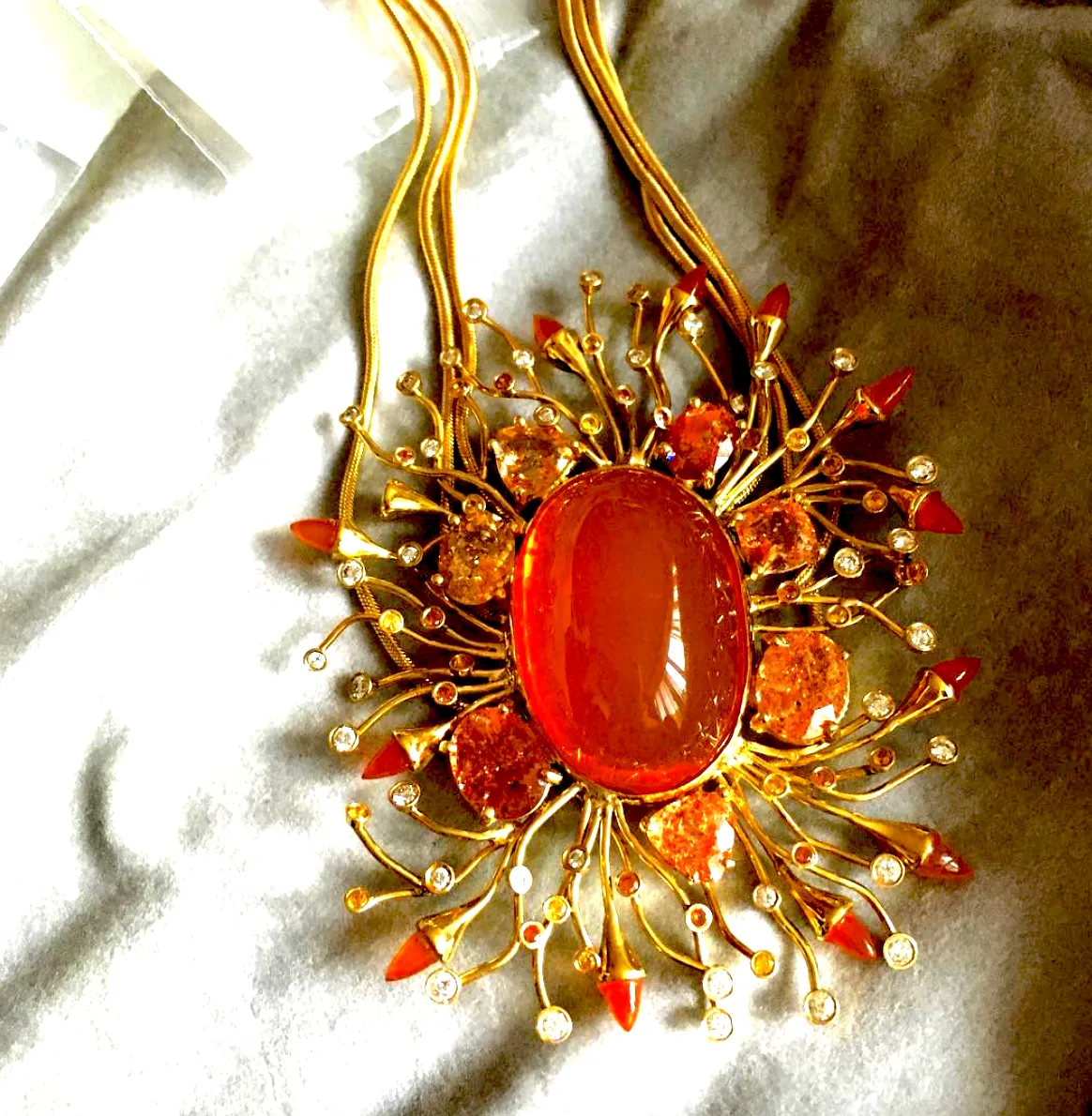 Fire Opal, Sapphire and Diamond Mythology Collection Apollo Necklace by MadStone