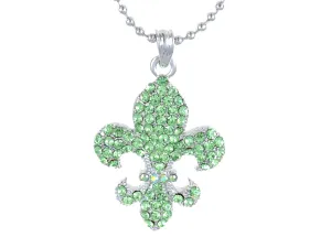 Fleur De Lis Peridot Green Chain Pendant Necklace