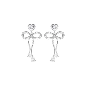 Floating Bow Dangle Silver Earrings