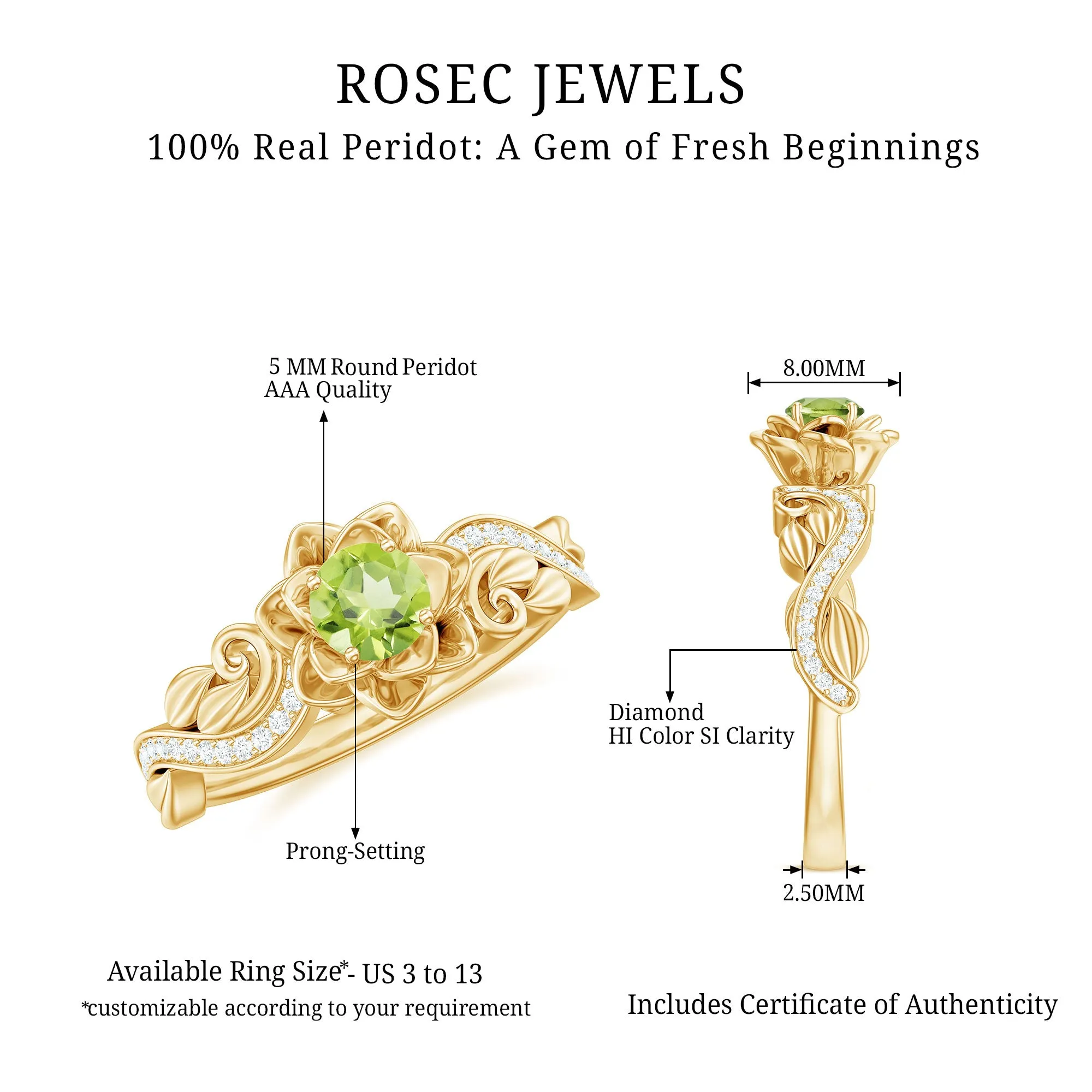 Flower Inspired Peridot and Diamond Engagement Ring