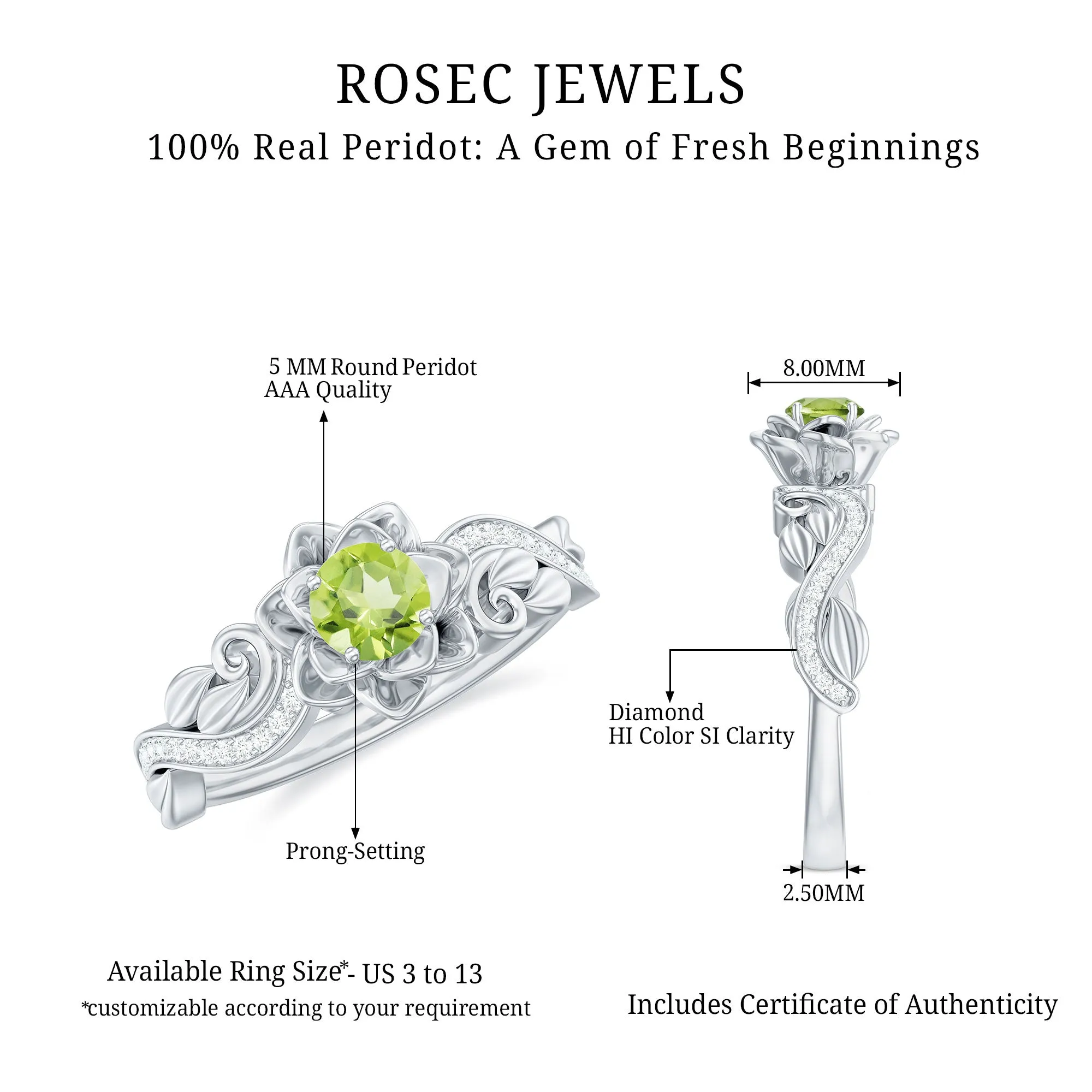 Flower Inspired Peridot and Diamond Engagement Ring