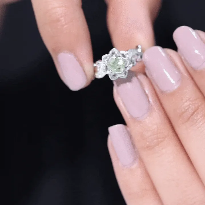 Flower Inspired Peridot and Diamond Engagement Ring