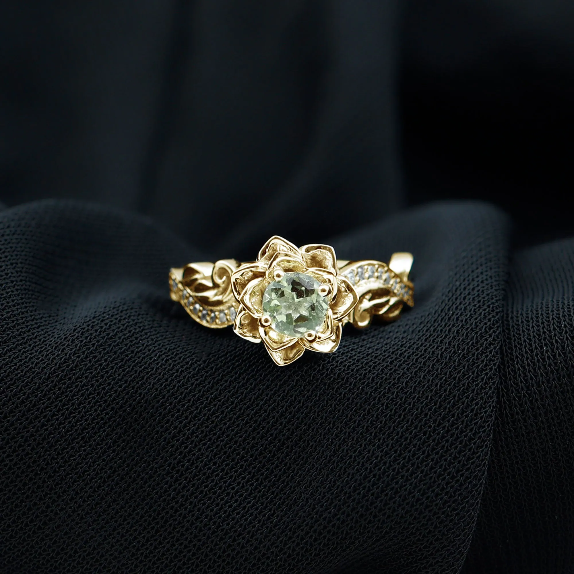 Flower Inspired Peridot and Diamond Engagement Ring