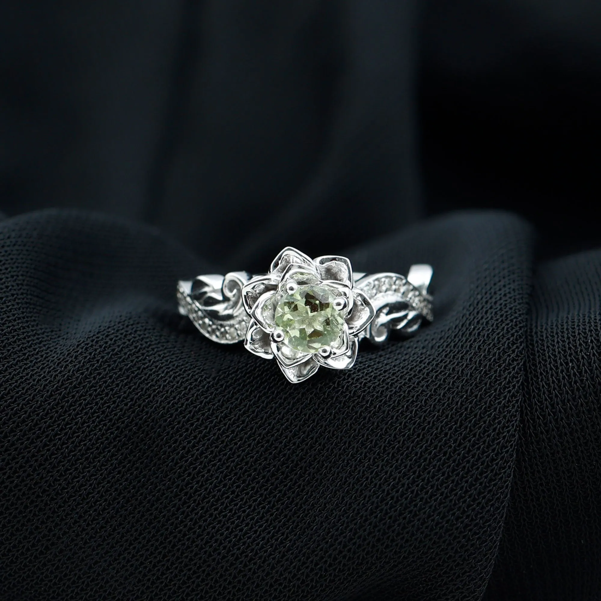 Flower Inspired Peridot and Diamond Engagement Ring