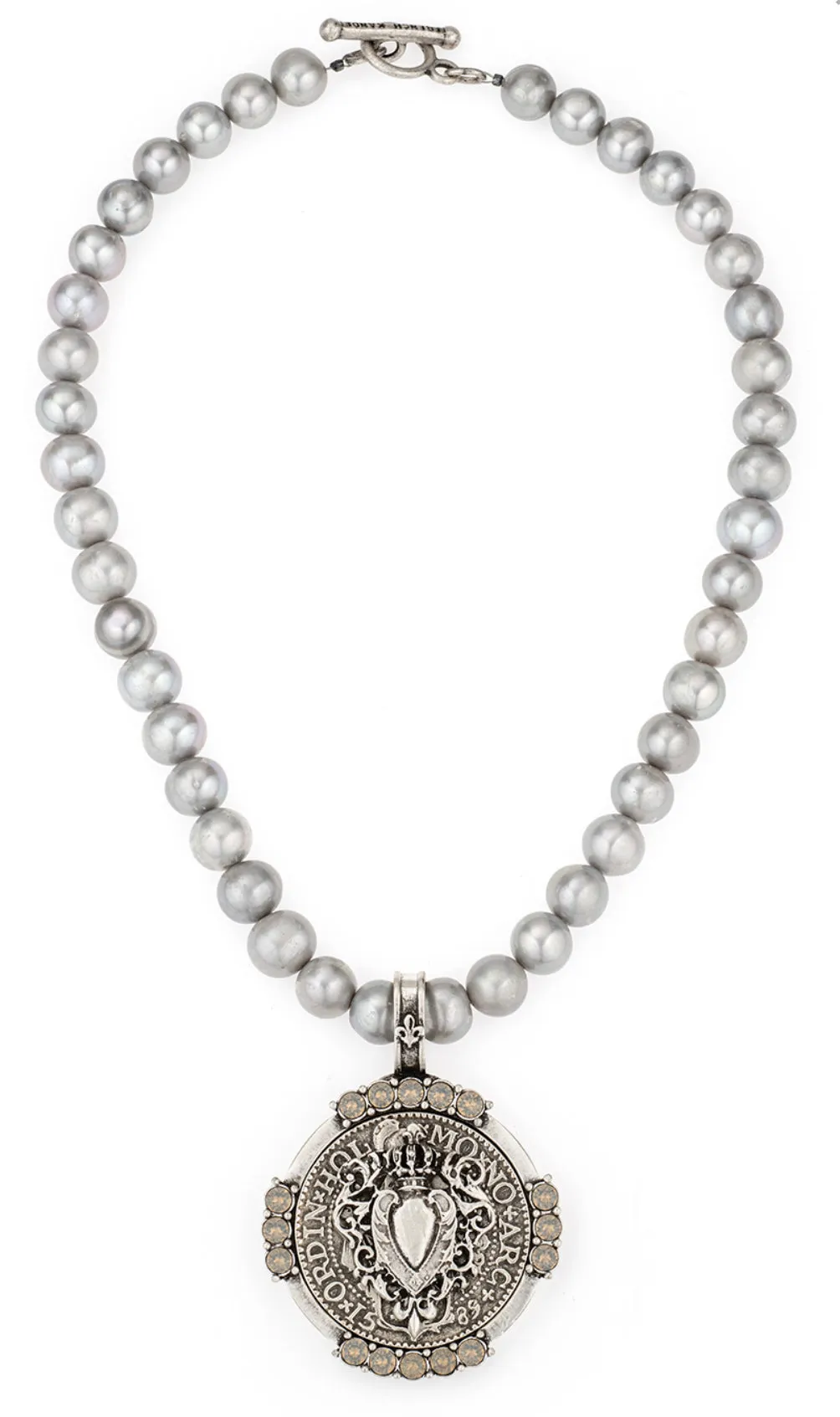 French Kande Pearls with William Heart Stack Medallion