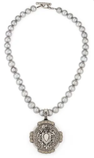 French Kande Pearls with William Heart Stack Medallion