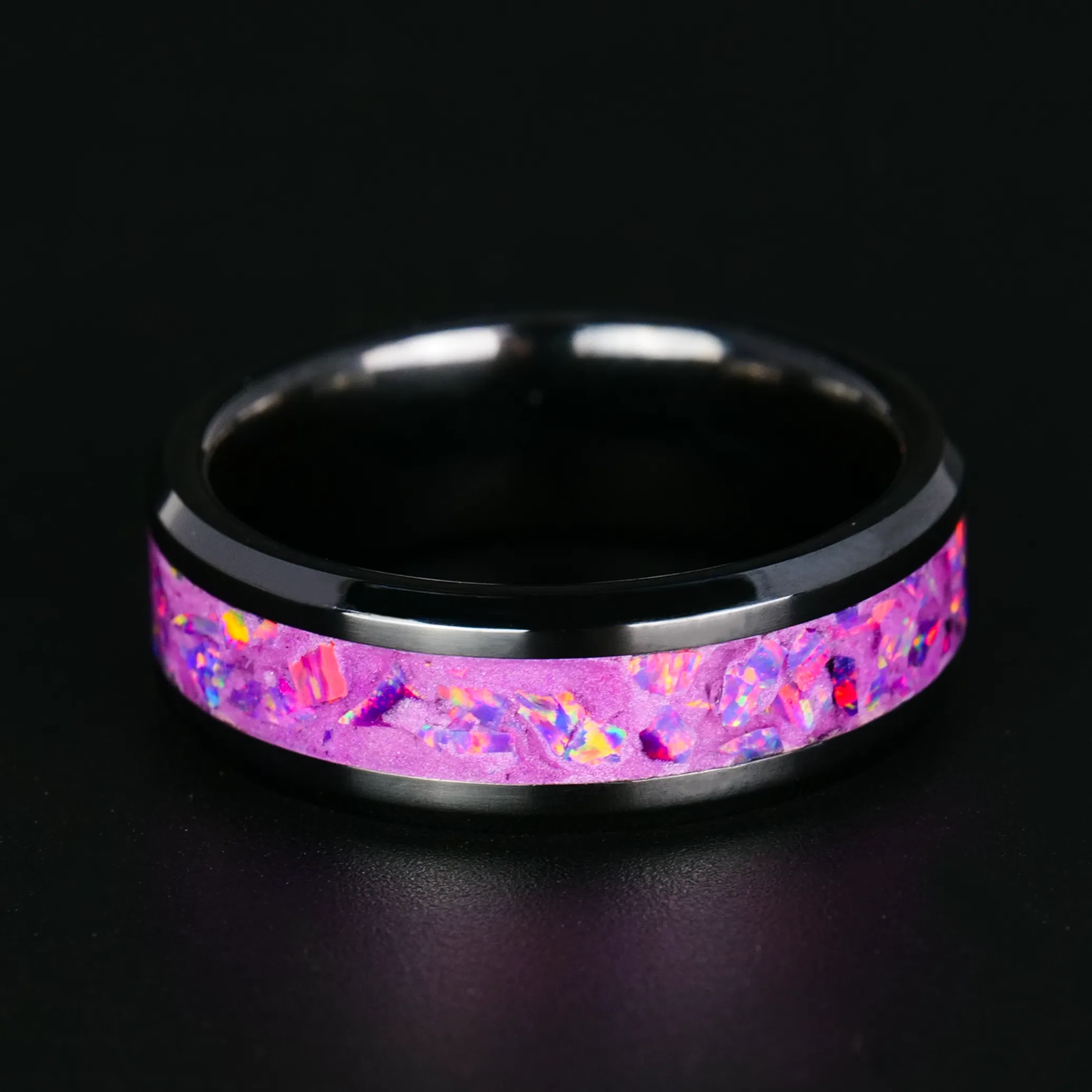 Fuschia Opal Glowstone Ring on Black Ceramic