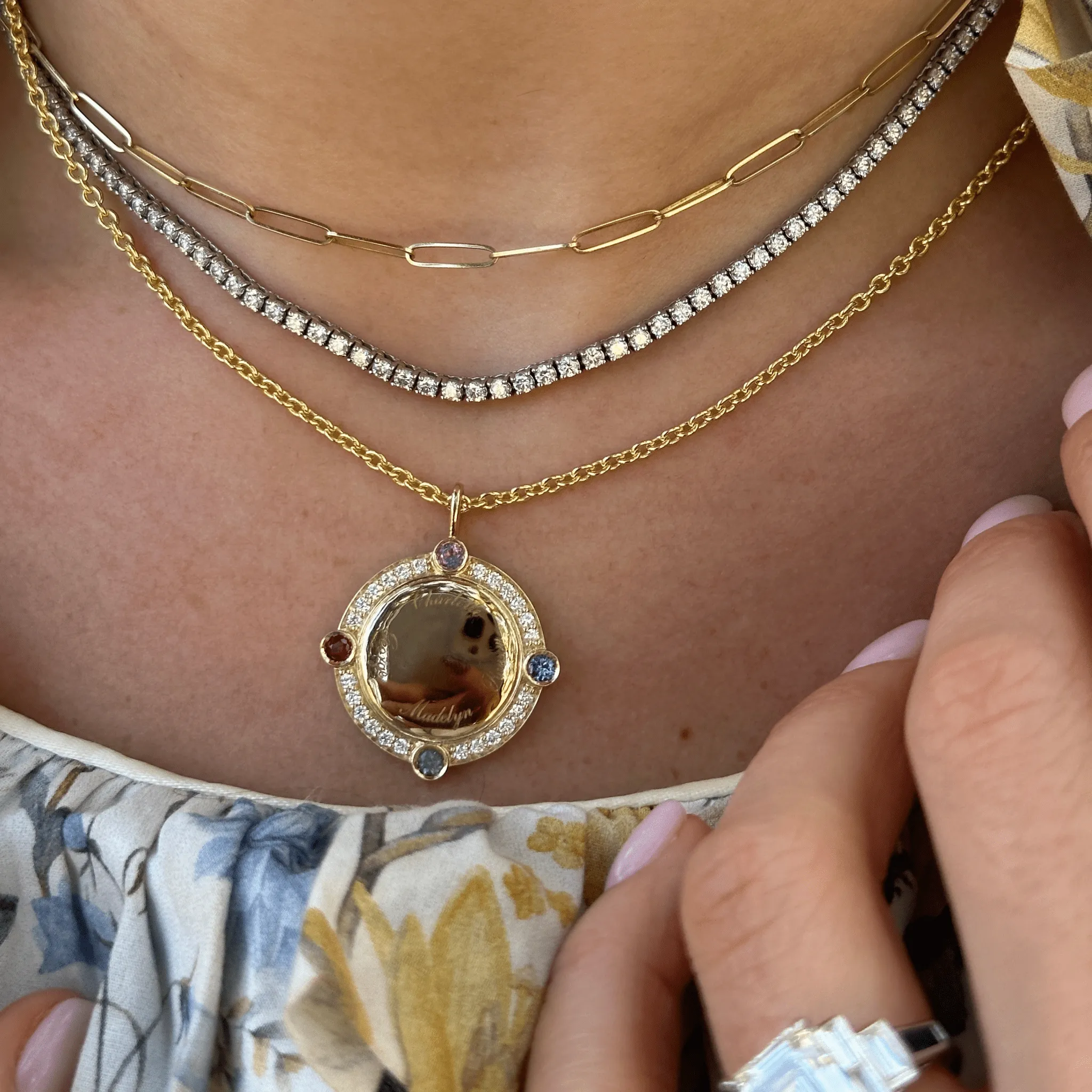 Gemstone & Diamond Disc Necklace