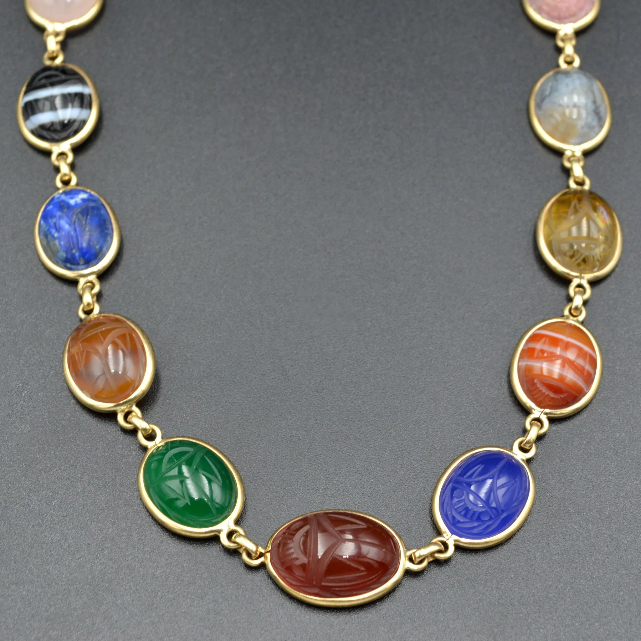 Gemstone Scarab and Gold Necklace