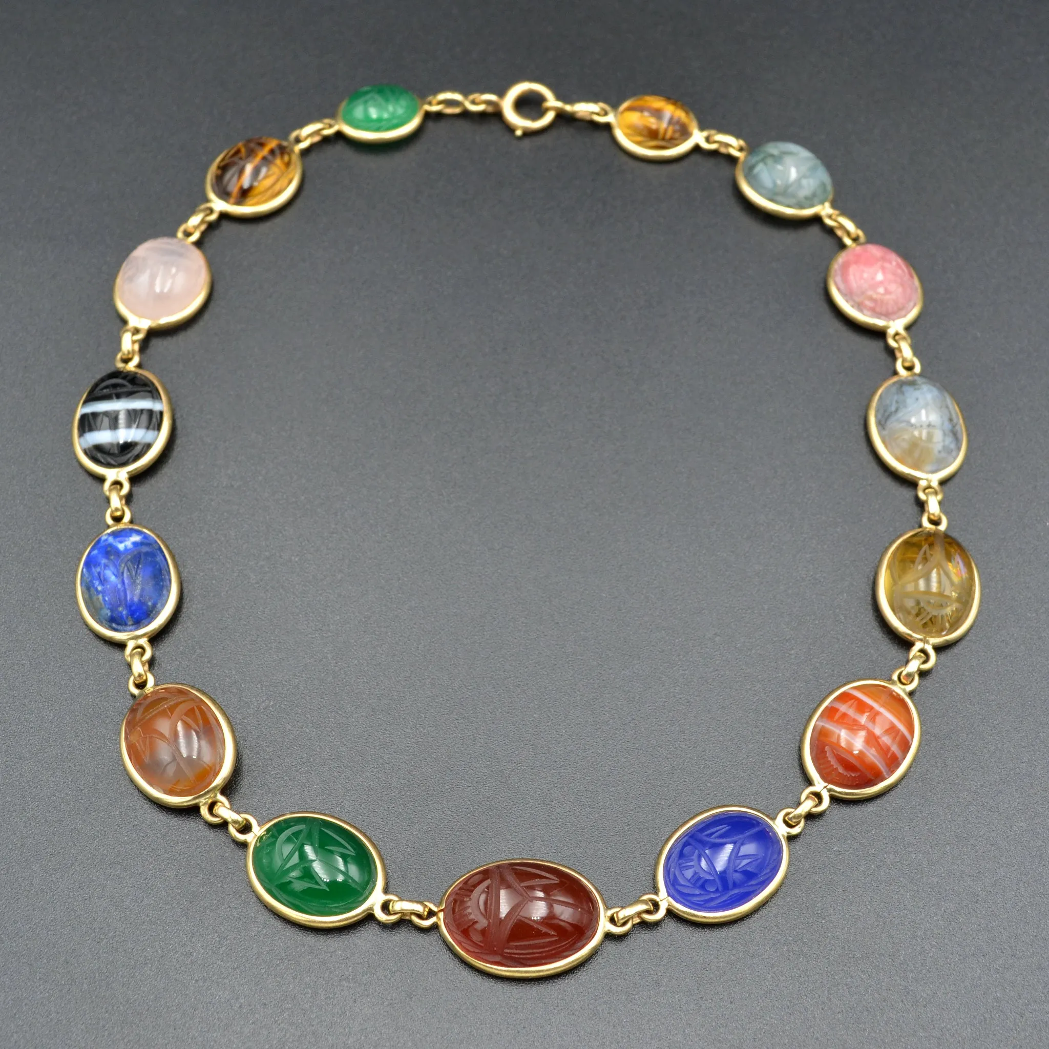 Gemstone Scarab and Gold Necklace