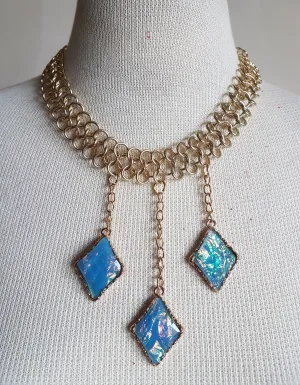 Gold Chain Dangle Blue Opal Necklace