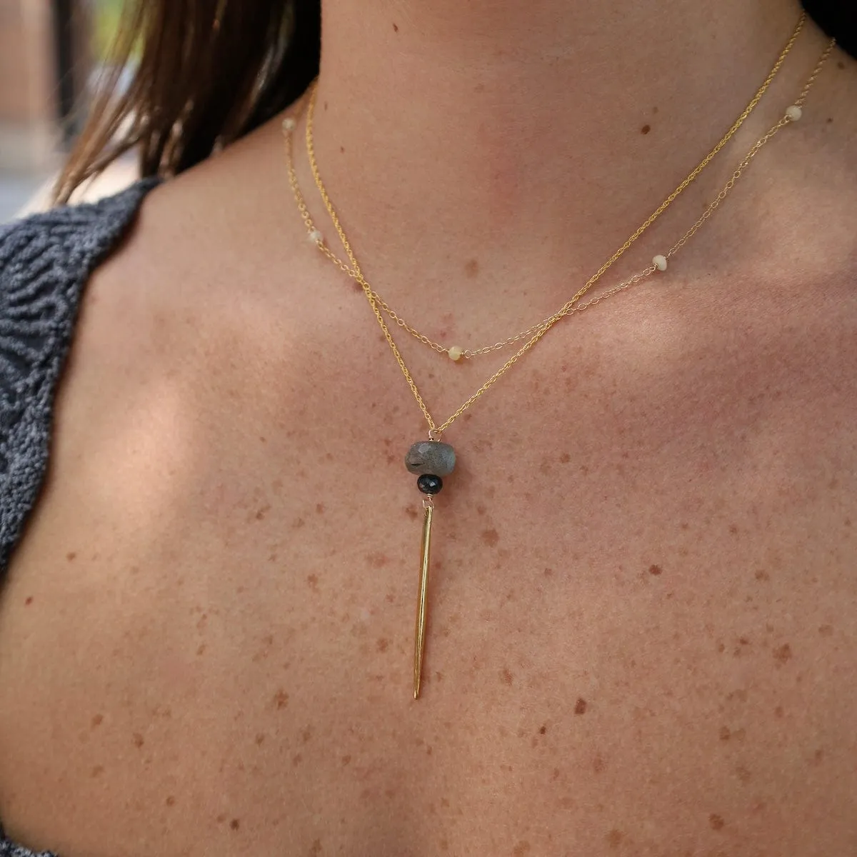 Gold Filled Chain with 5 Opal Gemstone Station Necklace