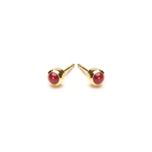 Gold Plated 3 mm Red Coral Stud Earrings
