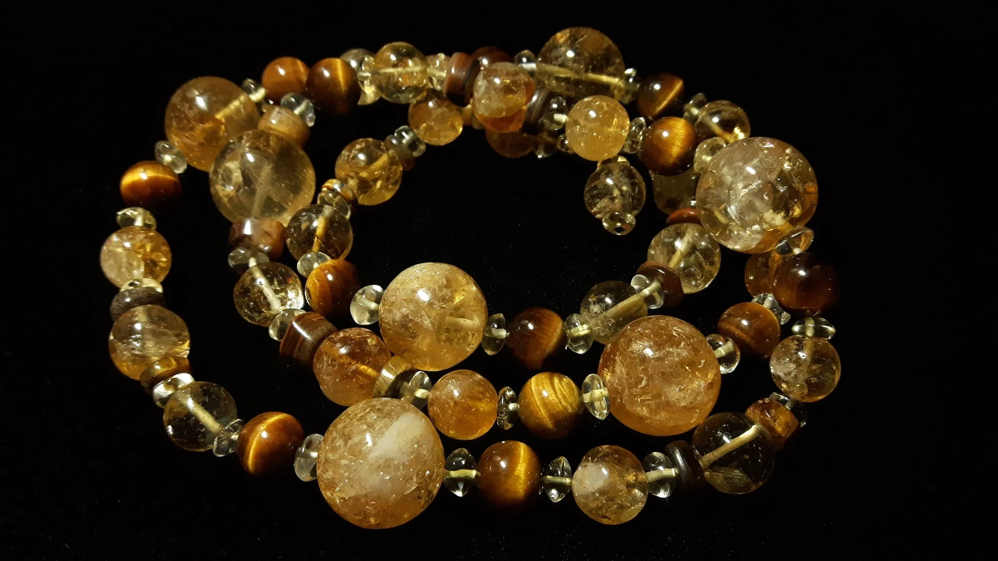 Golden Citrine, Tiger Eye & Silver Necklace