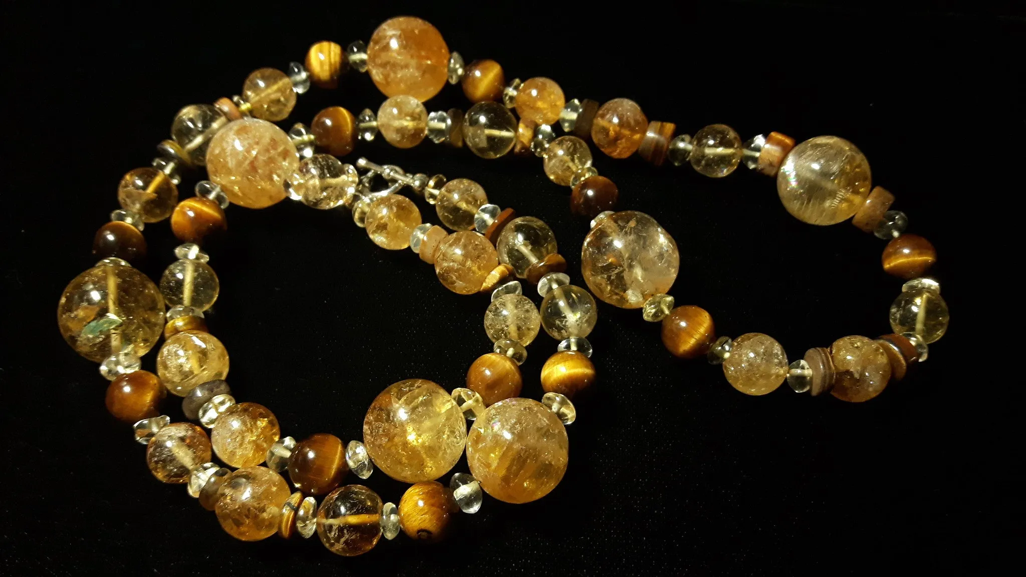 Golden Citrine, Tiger Eye & Silver Necklace