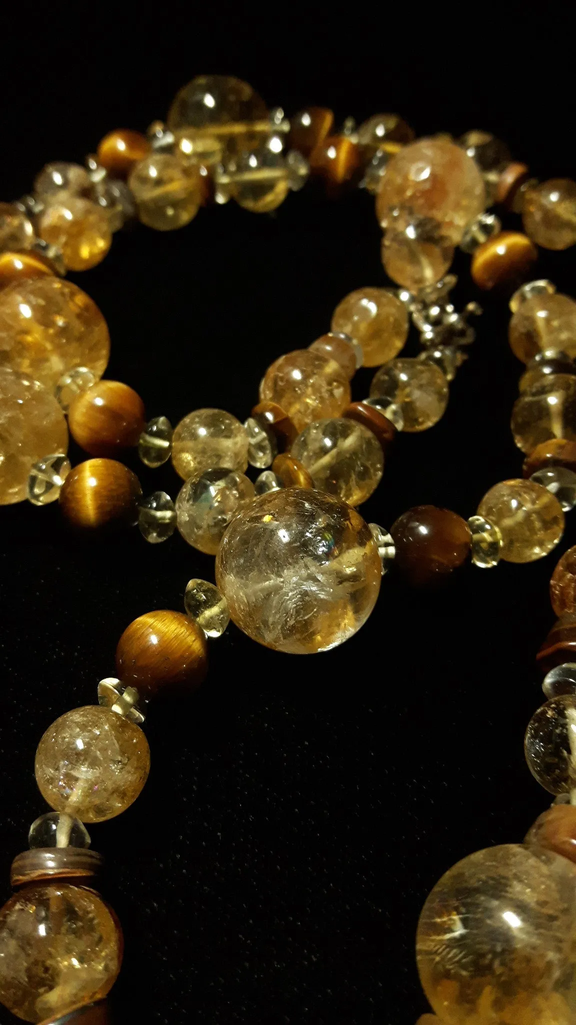 Golden Citrine, Tiger Eye & Silver Necklace