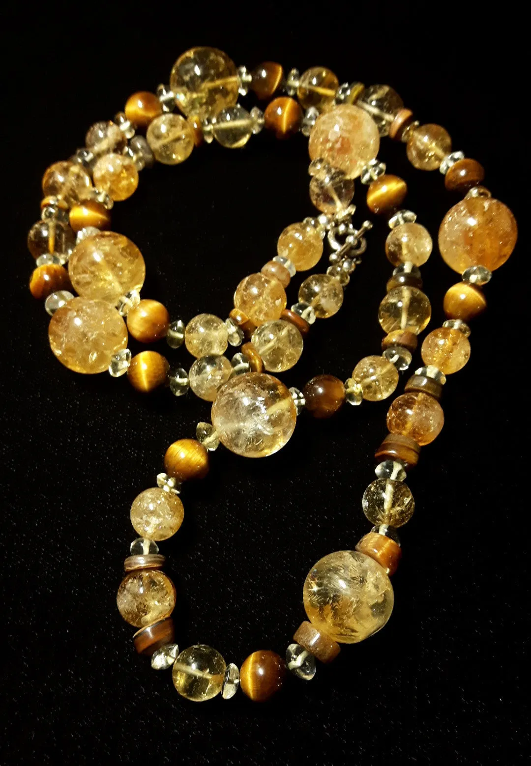 Golden Citrine, Tiger Eye & Silver Necklace