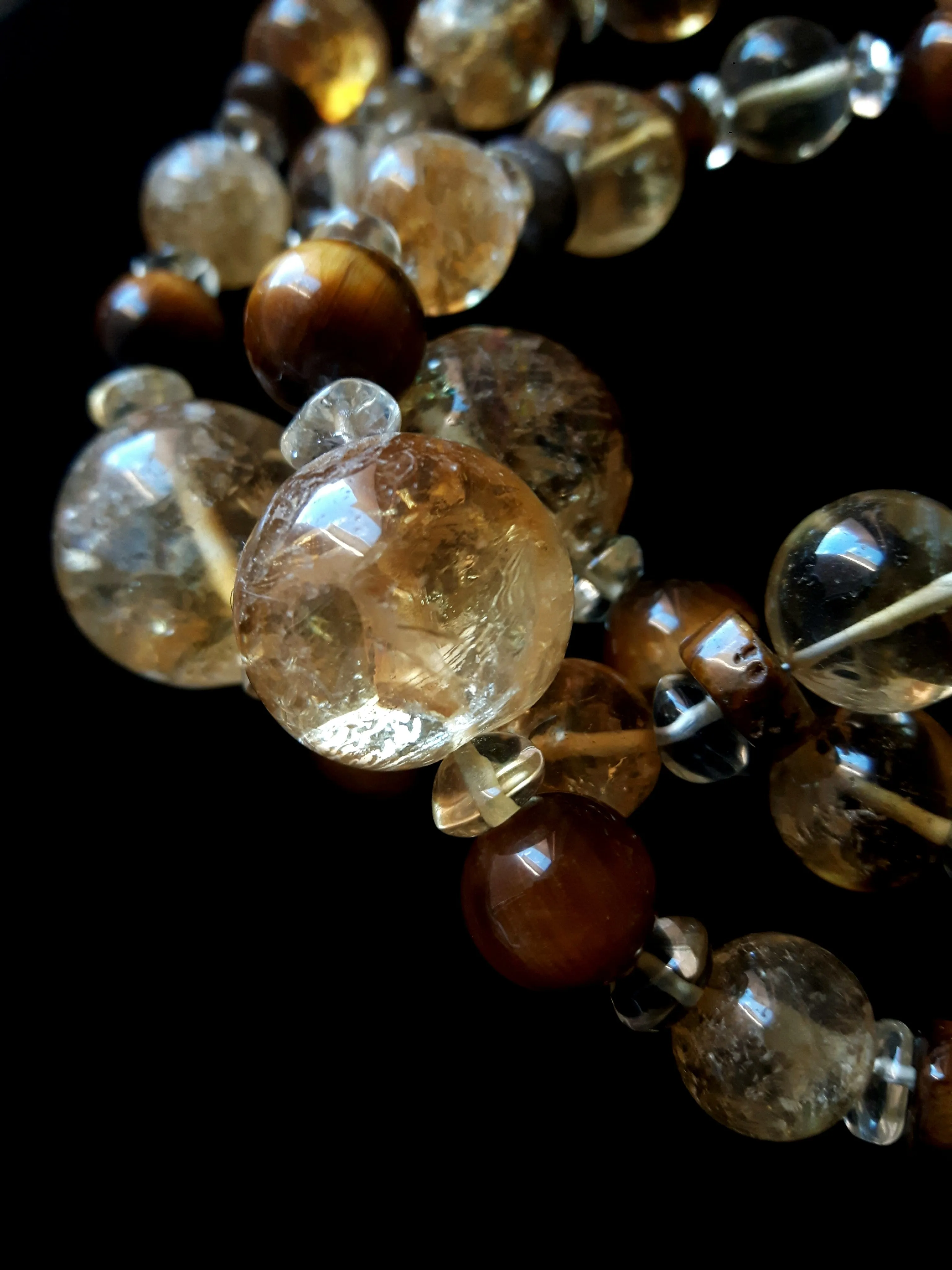 Golden Citrine, Tiger Eye & Silver Necklace