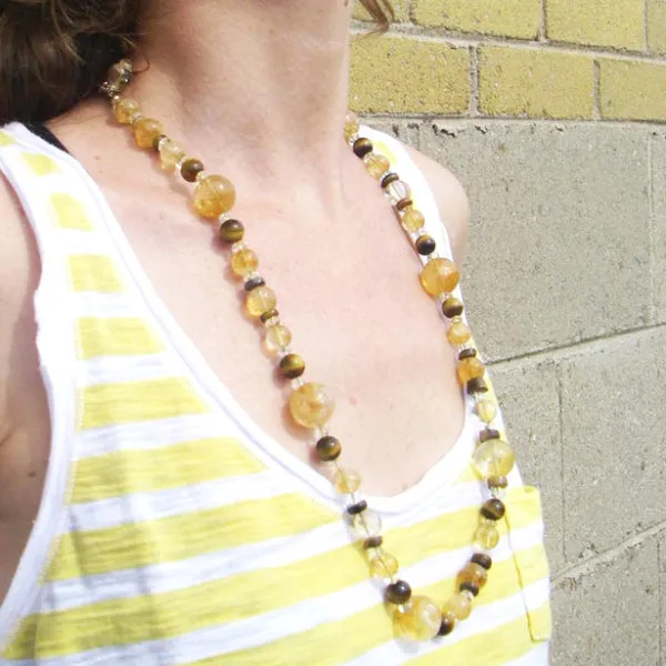 Golden Citrine, Tiger Eye & Silver Necklace