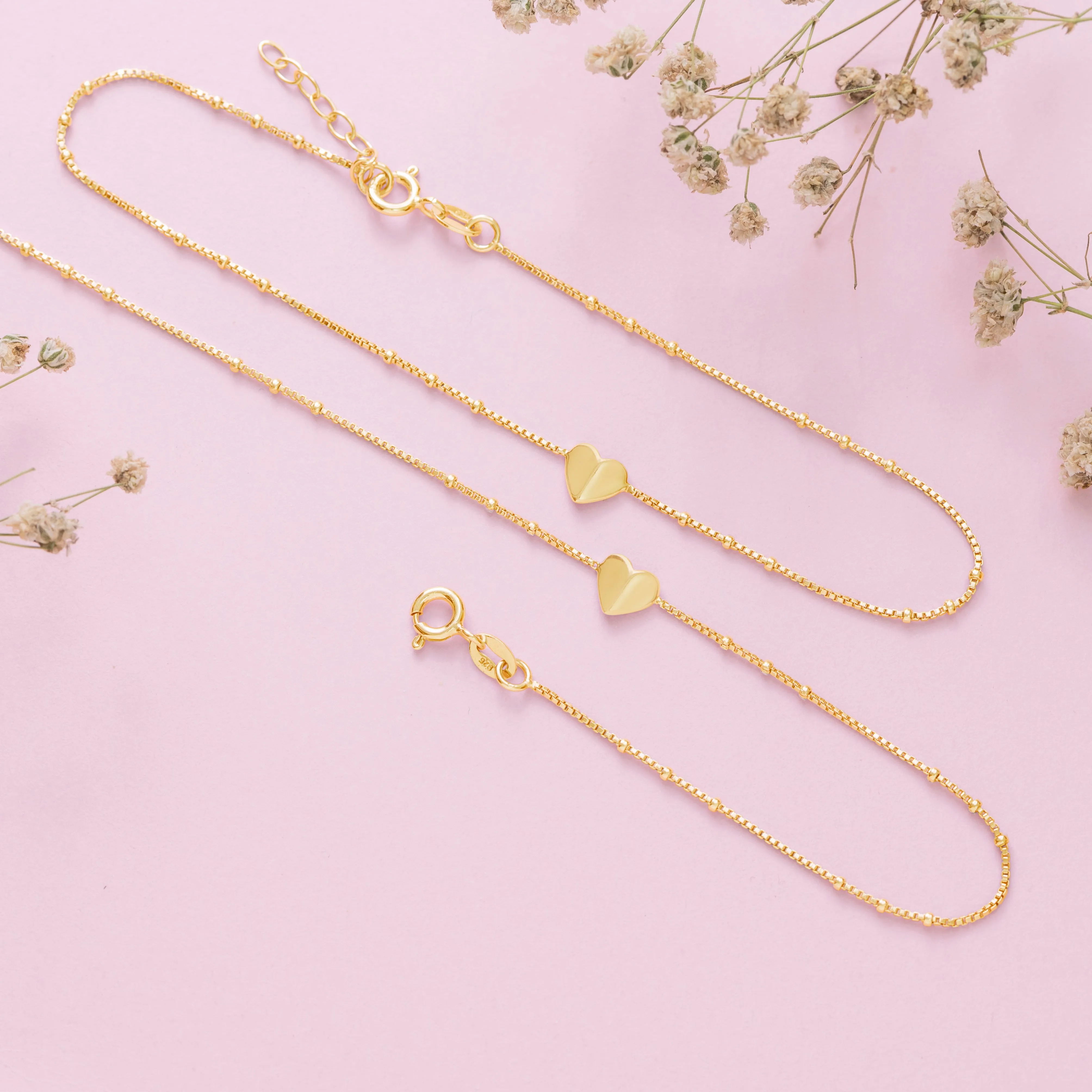Golden Heartstrings 925 Sterling Silver Gold-Plated Chain Anklet
