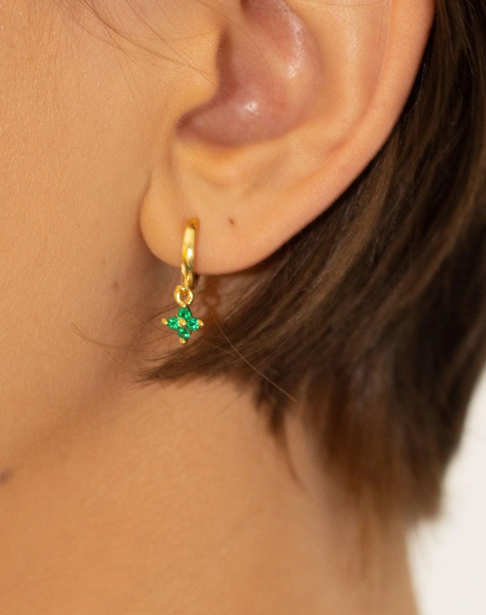 Green Clover Hoop Earrings