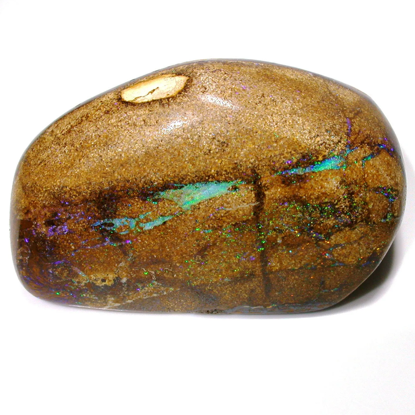 Green multi coloured boulder opal polished specimen