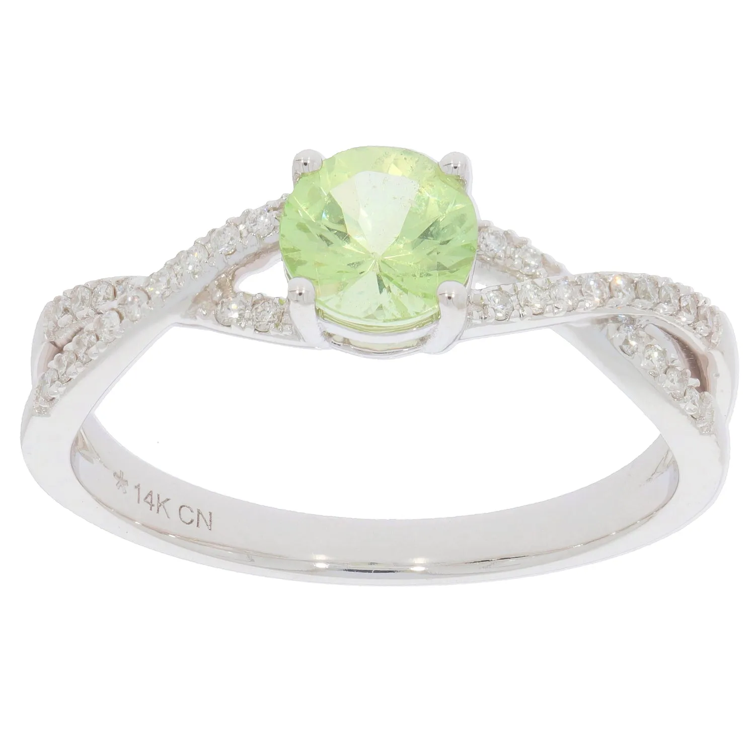 Green Peridot 14K White Gold Ring with Diamond Accent