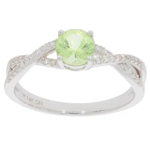 Green Peridot 14K White Gold Ring with Diamond Accent