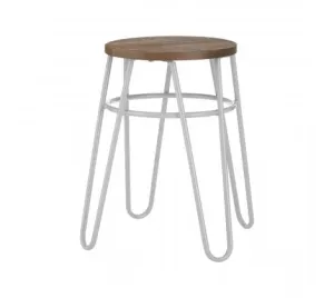 Grey Metal & Elm Wood Hairpin Stool