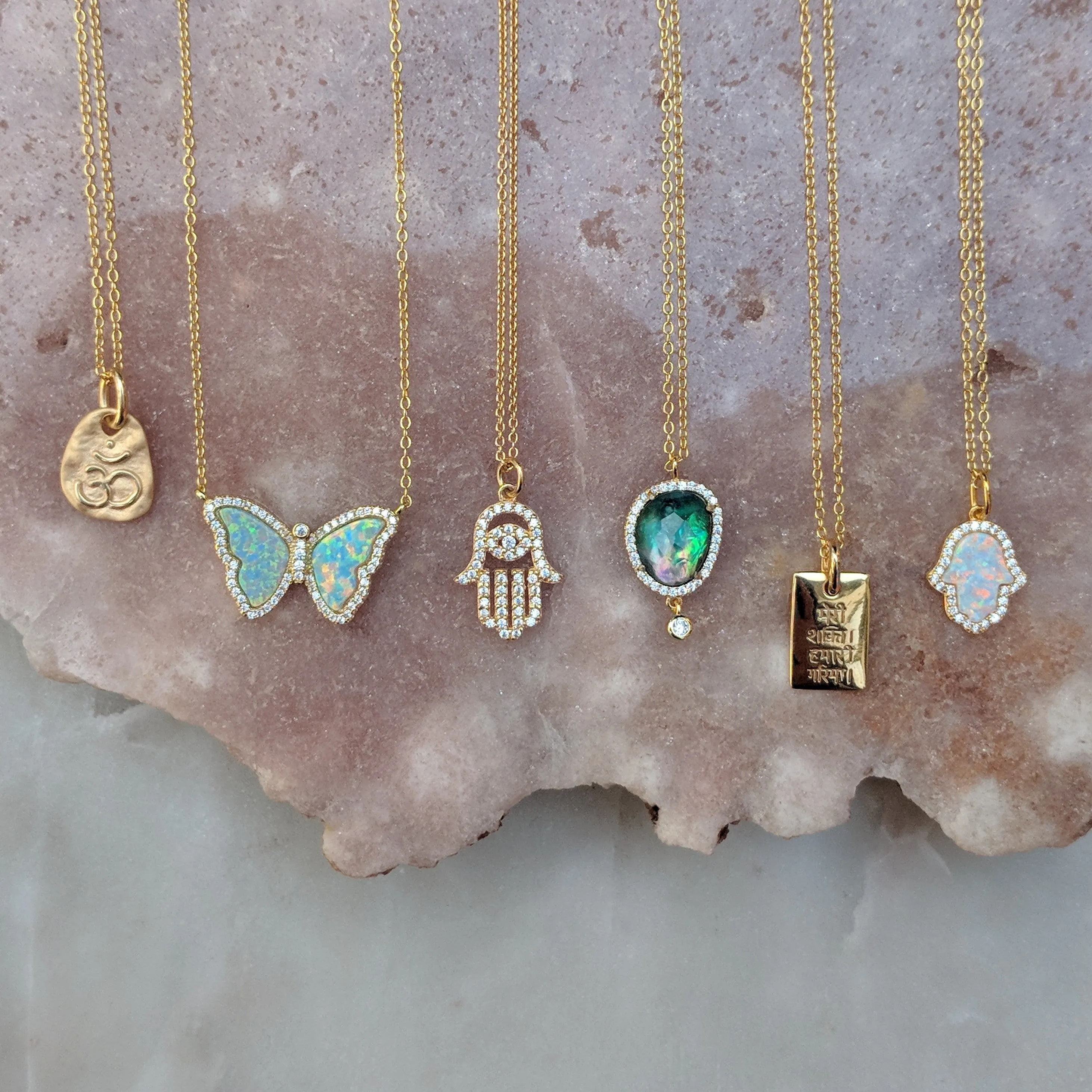Hamsa Hand Necklace With Crystals