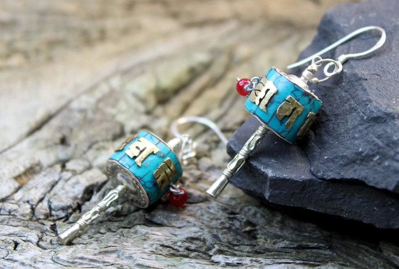 Handmade Prayer Wheel Earrings