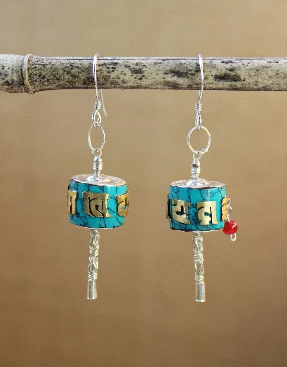 Handmade Prayer Wheel Earrings