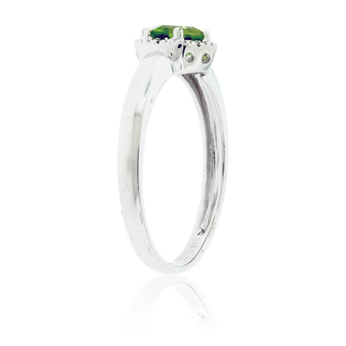 Hexagon Shaped Peridot and Diamond Halo Ring