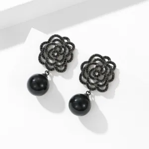 High-end earrings, trendy, elegant, niche style, hollow rose pearl earrings