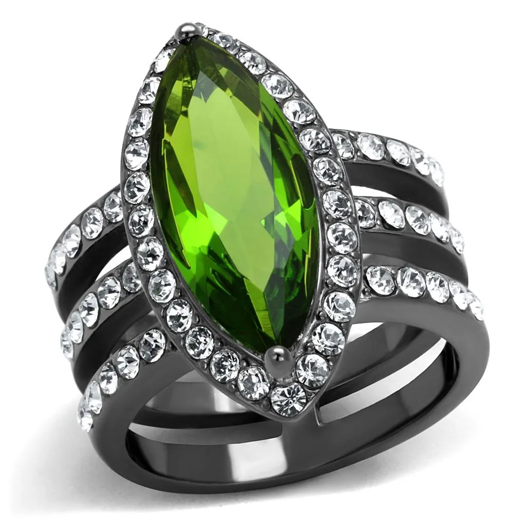 IP Light Black (IP Gun) Stainless Steel Ring with Synthetic Synthetic Glass in Peridot for Women Style TK2989