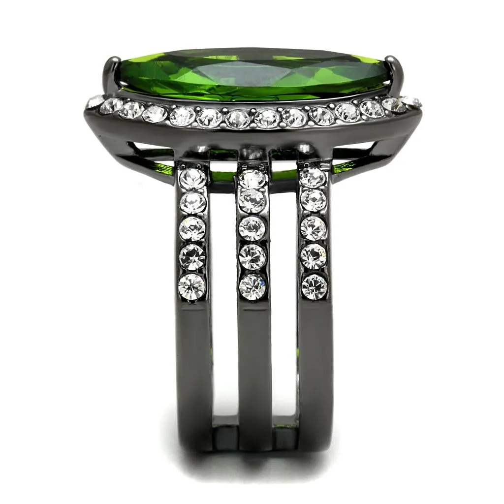 IP Light Black (IP Gun) Stainless Steel Ring with Synthetic Synthetic Glass in Peridot for Women Style TK2989