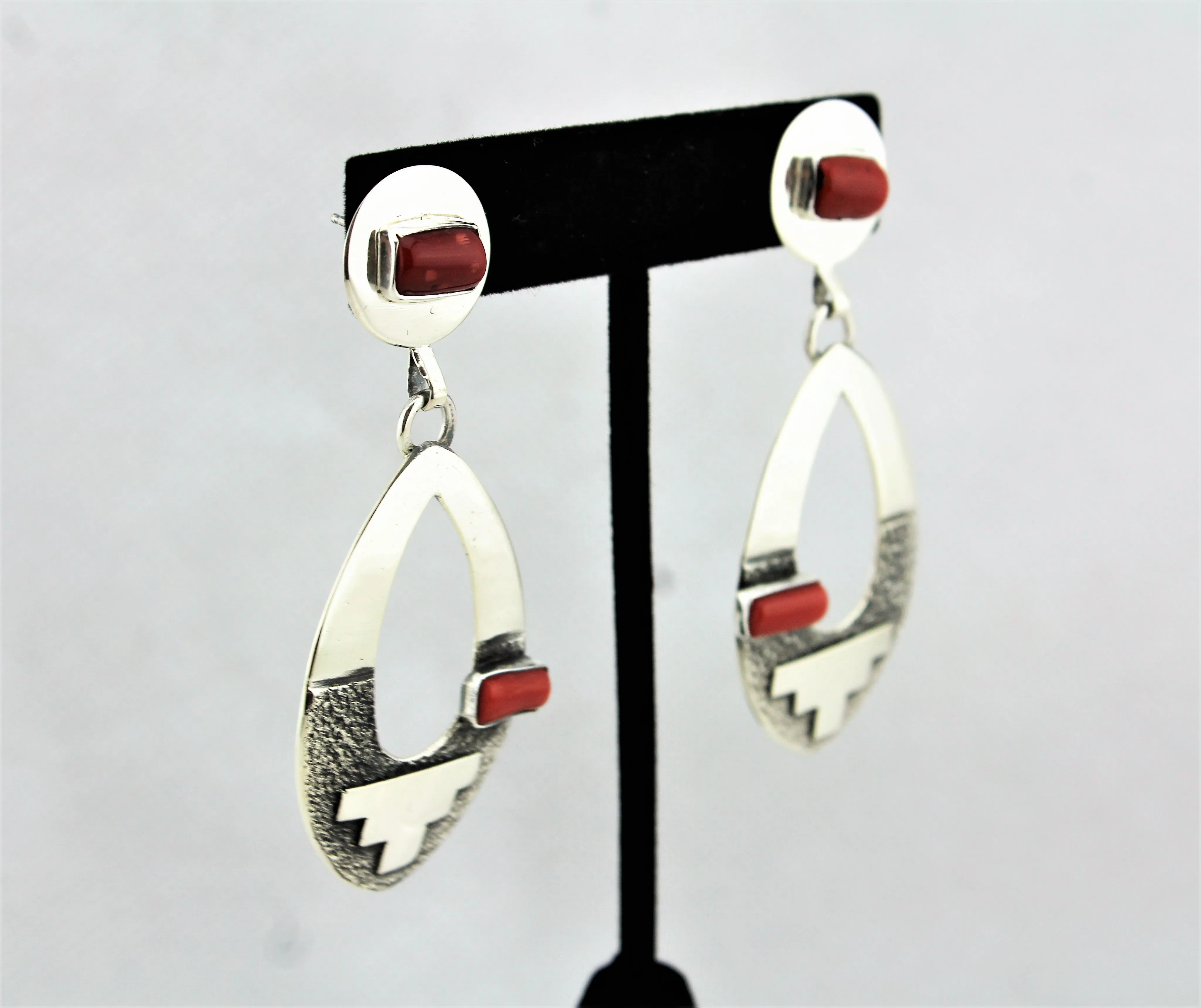 Jack Tom Sterling Oval Coral Earrings