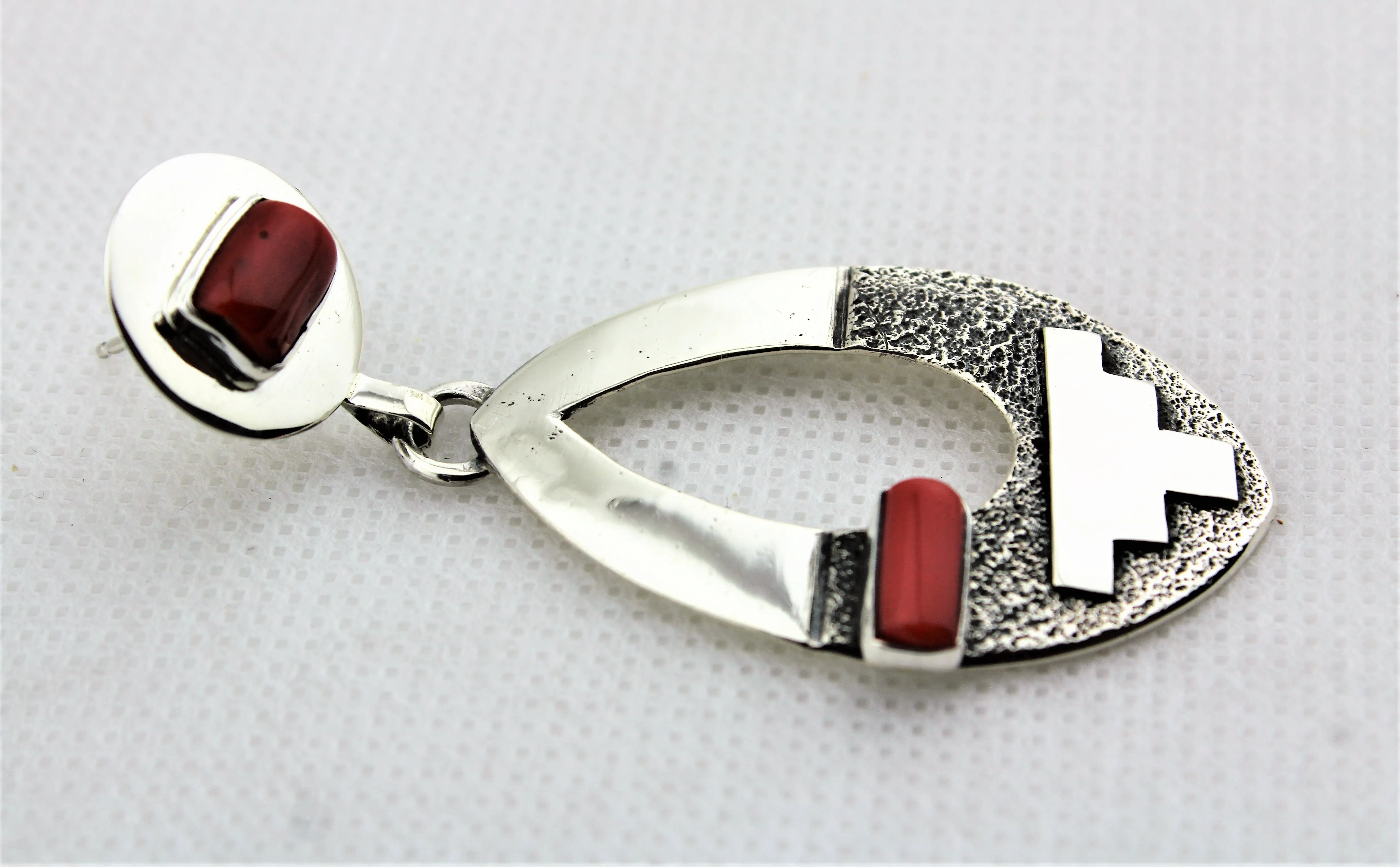 Jack Tom Sterling Oval Coral Earrings