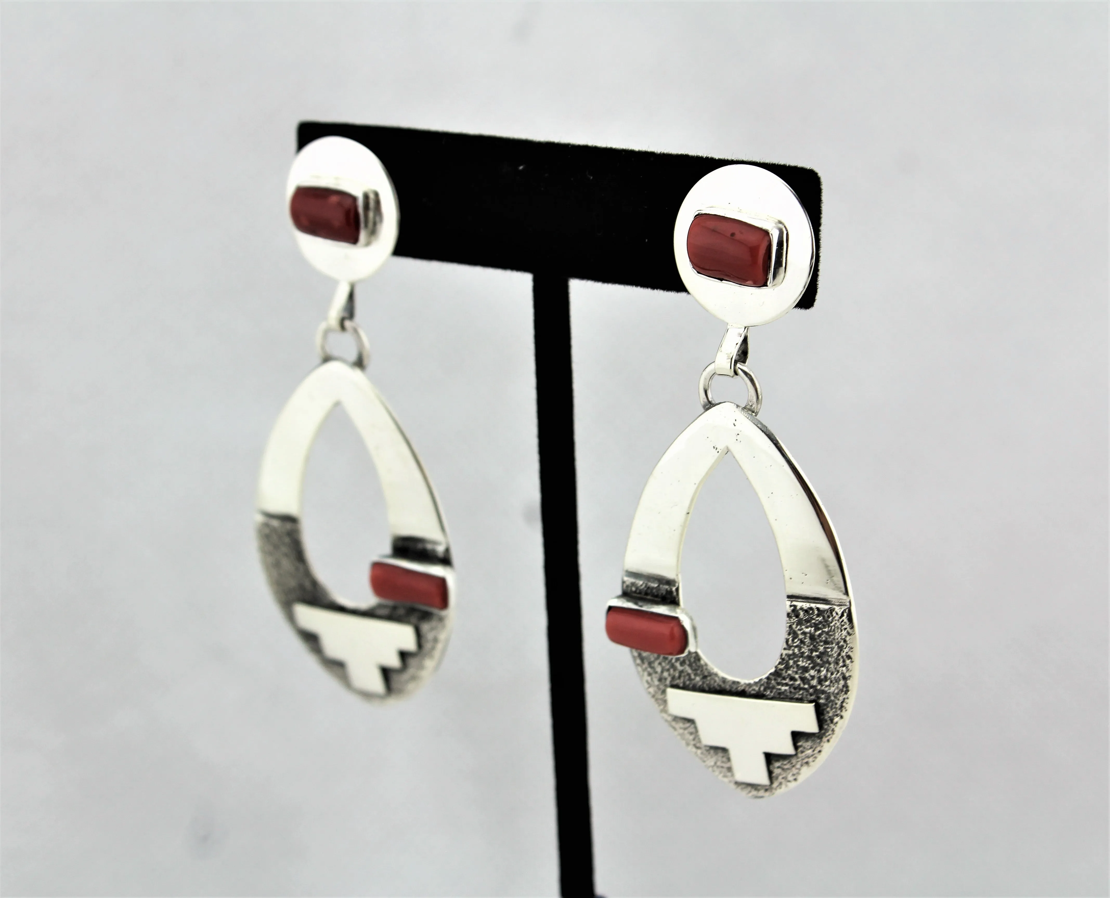 Jack Tom Sterling Oval Coral Earrings