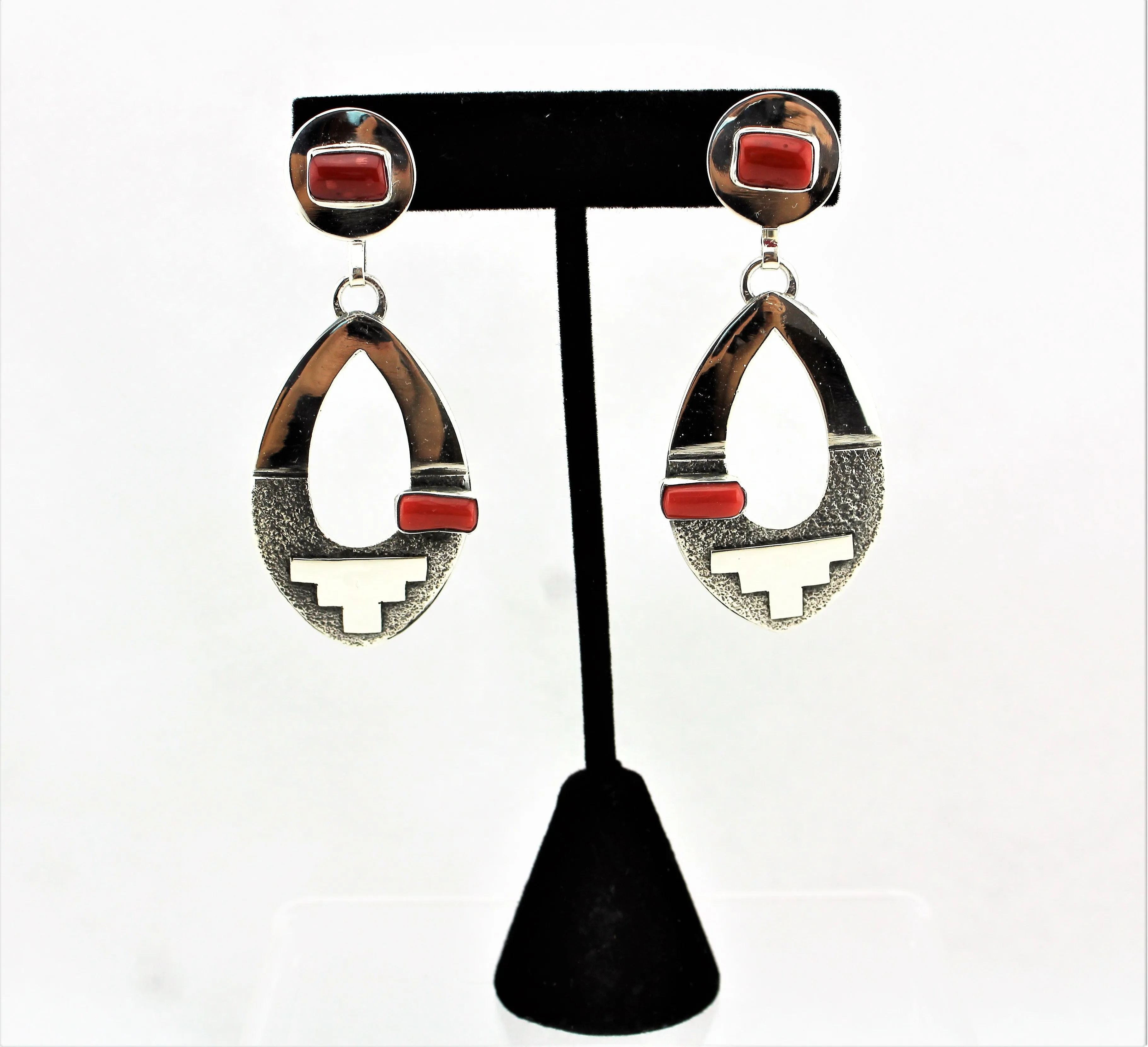 Jack Tom Sterling Oval Coral Earrings