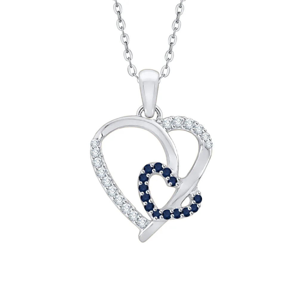 KATARINA 1/6 cttw Gemstone and Diamond Double Heart Pendant Necklace