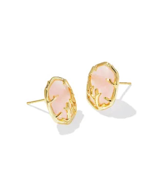 Kendra Scott Daphne Gold Coral Frame Stud Earrings in Rose Quartz