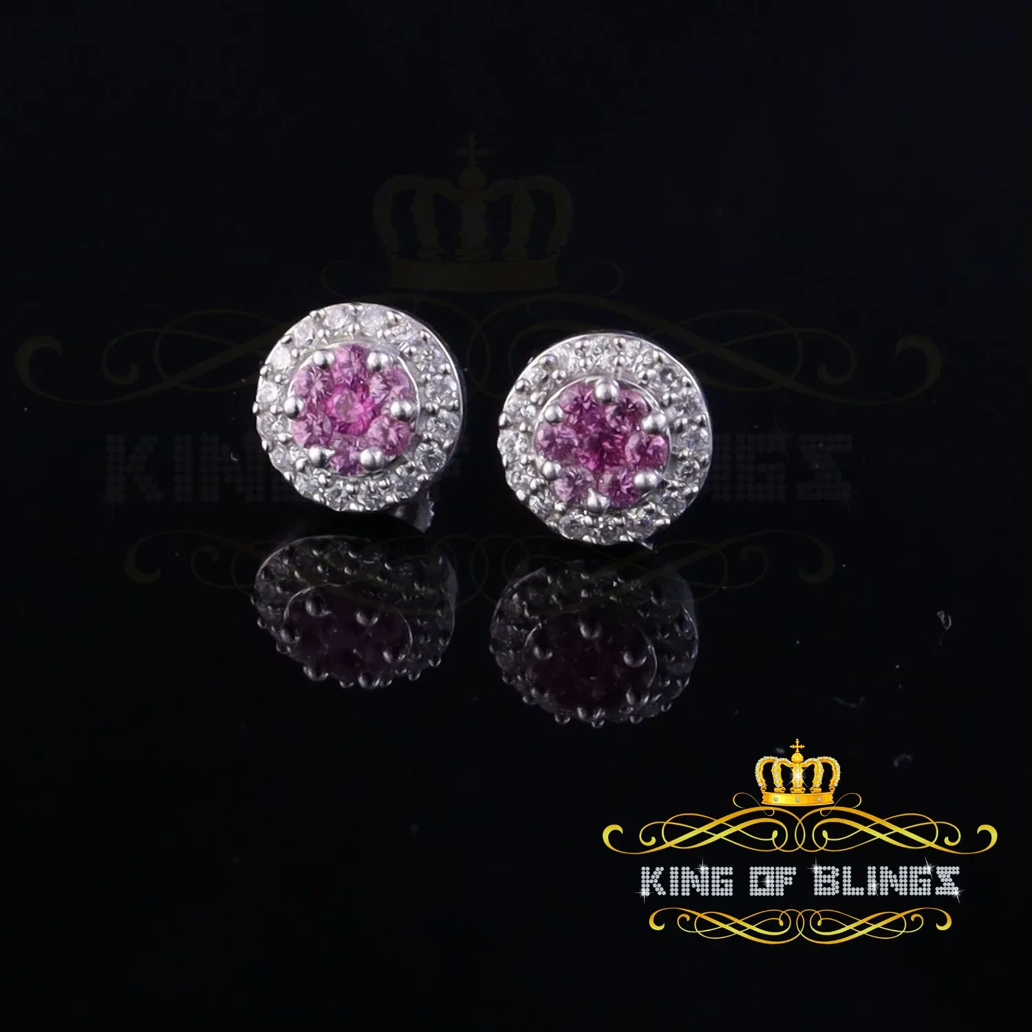 King of Blings- 925 White Starling Silver 0.90ct Cubic Zirconia Women's & Men's Round Earrings